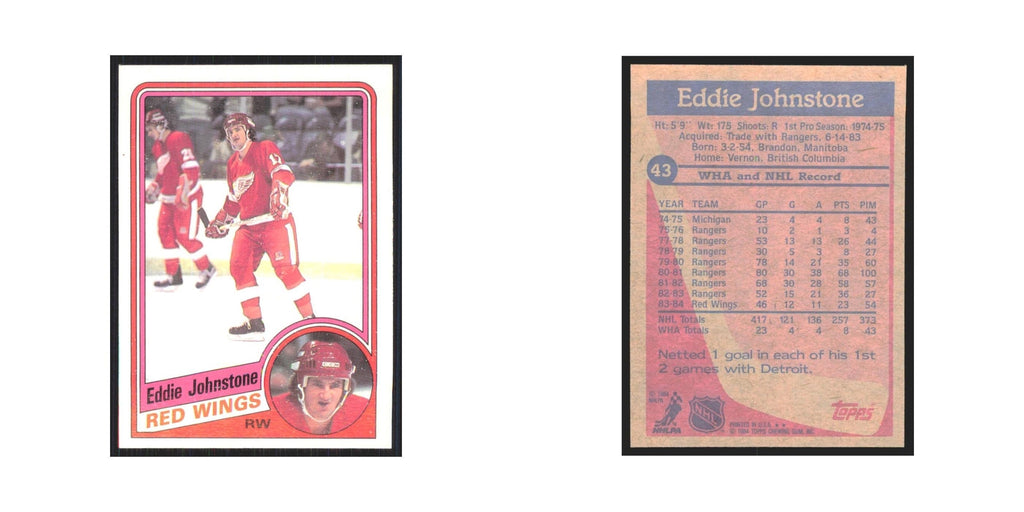 1984 Topps Eddie Johnstone Detroit Red Wings #43