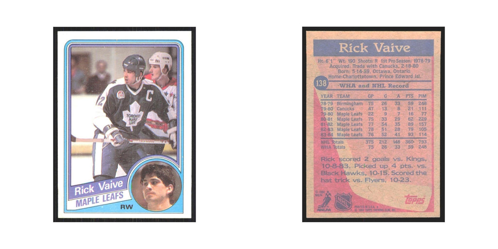 1984 Topps Rick Vaive Toronto Maple Leafs #138