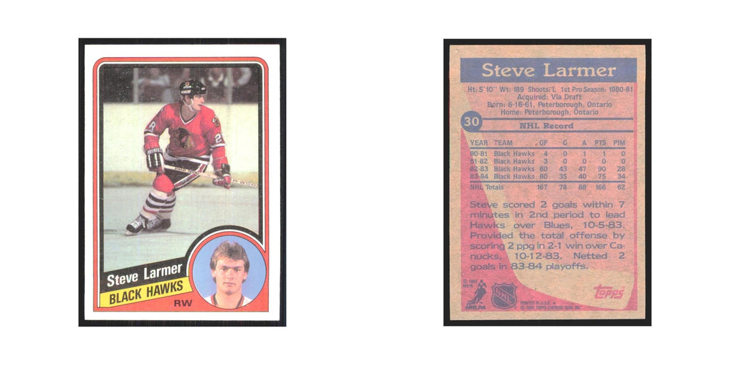 1984 Topps Steve Larmer Chicago Blackhawks #30