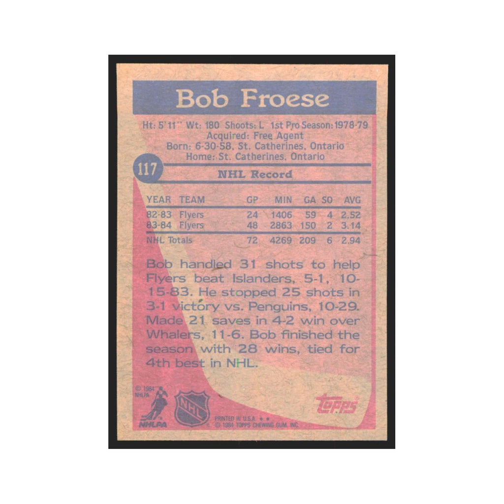 1984 Topps Bob Froese Philadelphia Flyers #117