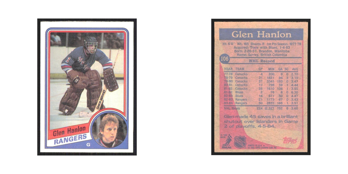 1984 Topps Glen Hanlon New York Rangers #106