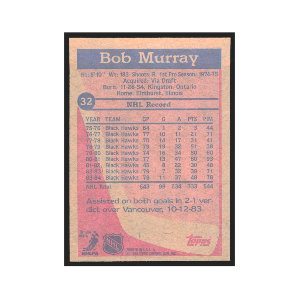 1984 Topps Bob Murray Chicago Blackhawks #32