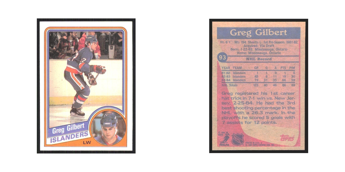 1984 Topps Greg Gilbert New York Islanders #93