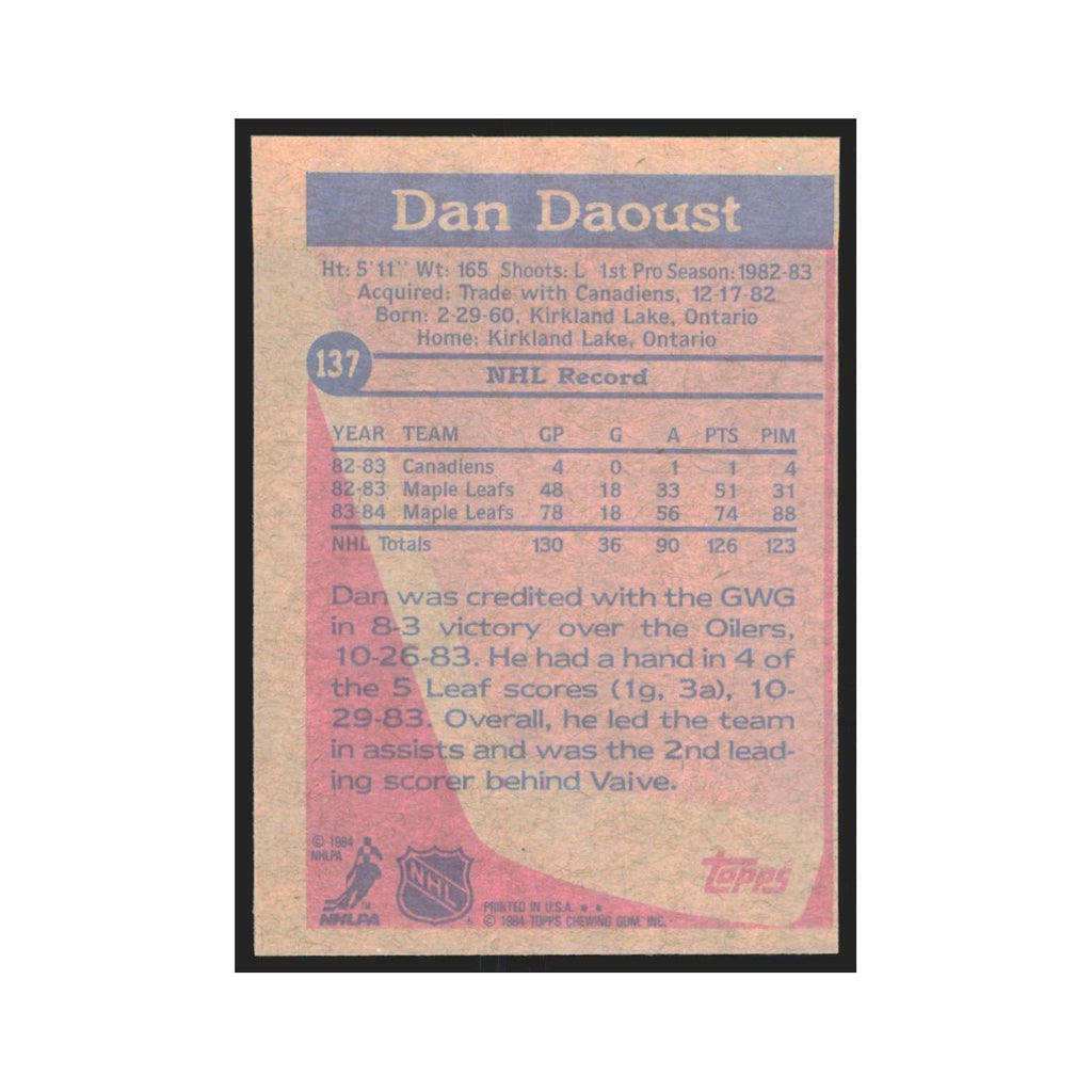 1984 Topps Dan Daoust Toronto Maple Leafs #137