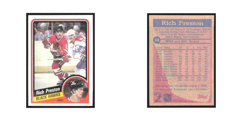 1984 Topps Rich Preston Chicago Blackhawks #34