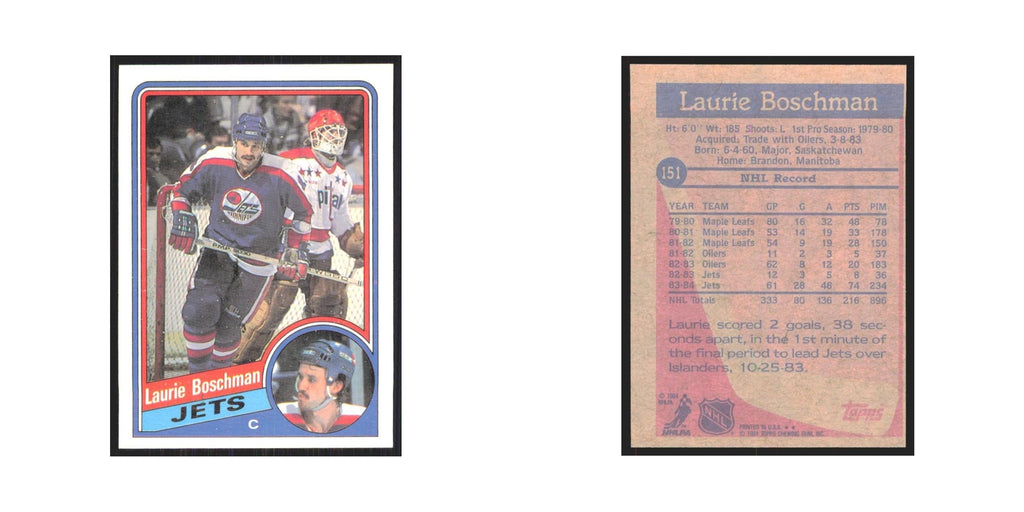 1984 Topps Laurie Boschman Winnipeg Jets #151