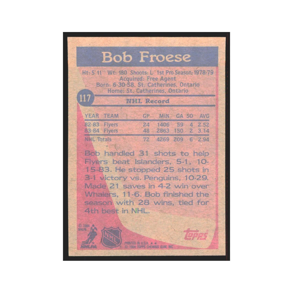 1984 Topps Bob Froese Philadelphia Flyers #117