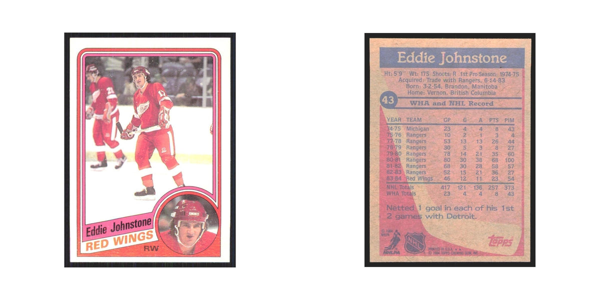 1984 Topps Eddie Johnstone Detroit Red Wings #43