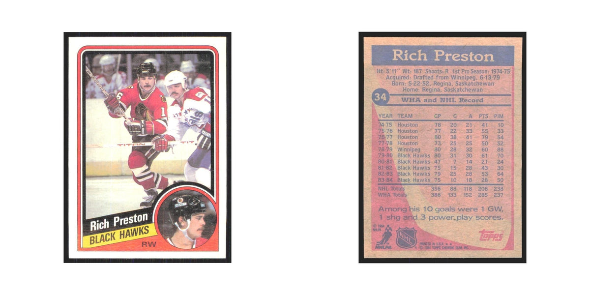 1984 Topps Rich Preston Chicago Blackhawks #34