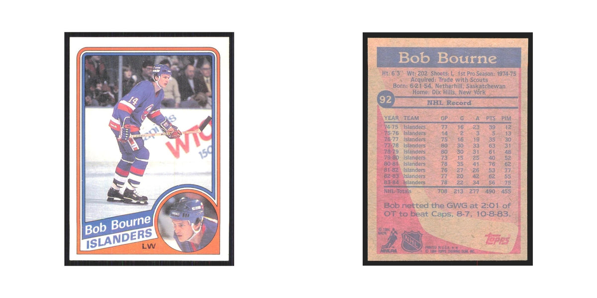 1984 Topps Bob Bourne New York Islanders #92