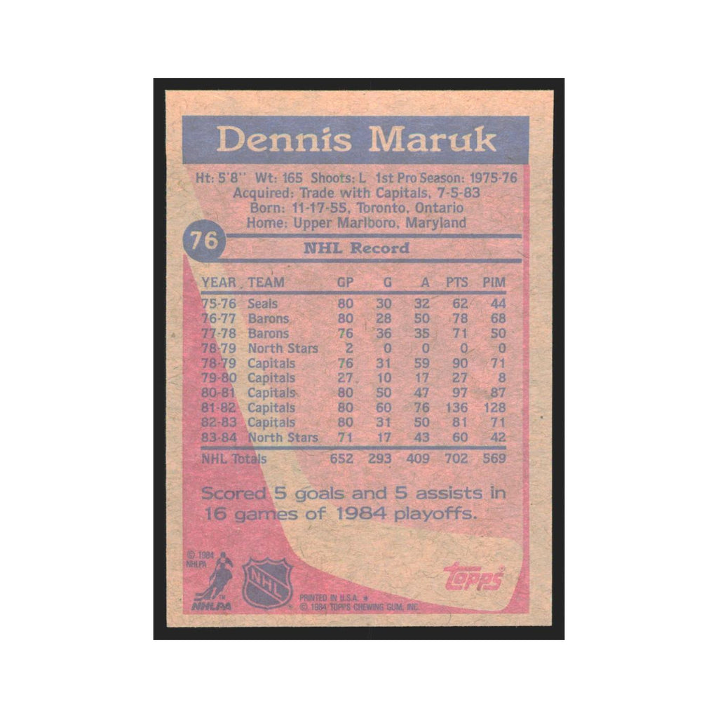 1984 Topps Dennis Maruk Minnesota North Stars #76