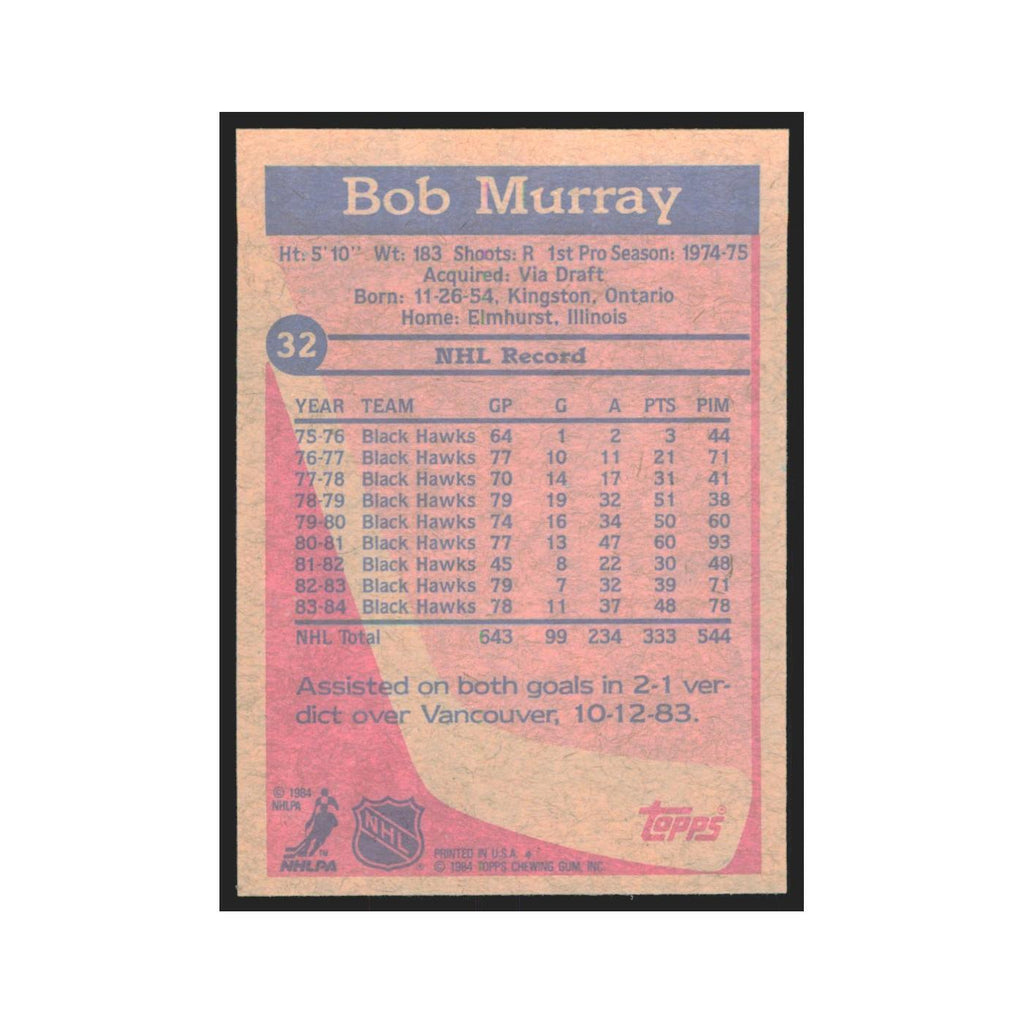 1984 Topps Bob Murray Chicago Blackhawks #32