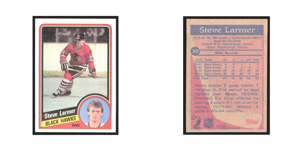 1984 Topps Steve Larmer Chicago Blackhawks #30
