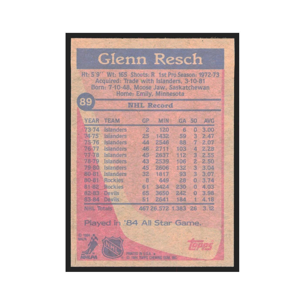 1984 Topps Glenn Resch New Jersey Devils #89