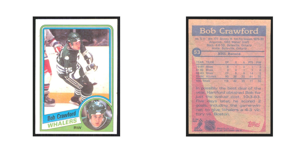 1984 Topps Bob Crawford Hartford Whalers #53