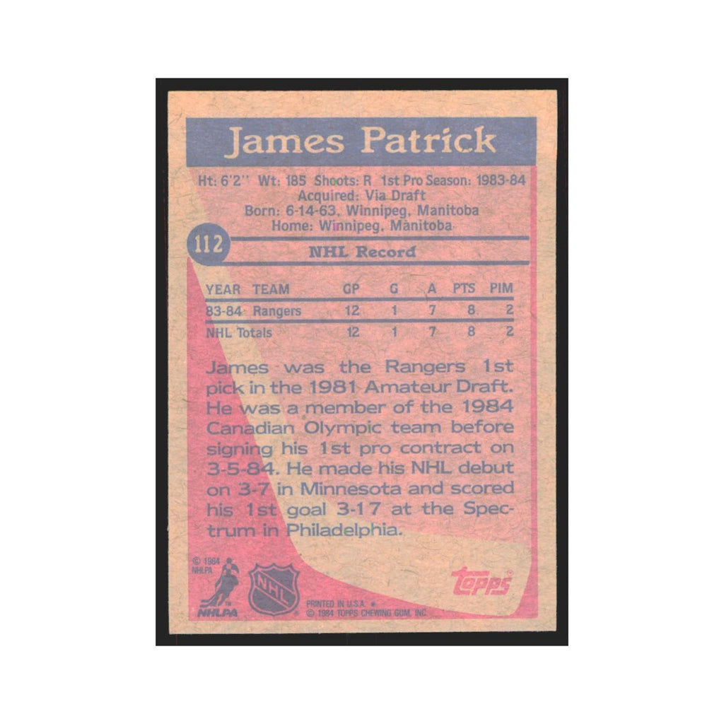 1984 Topps James Patrick New York Rangers #112