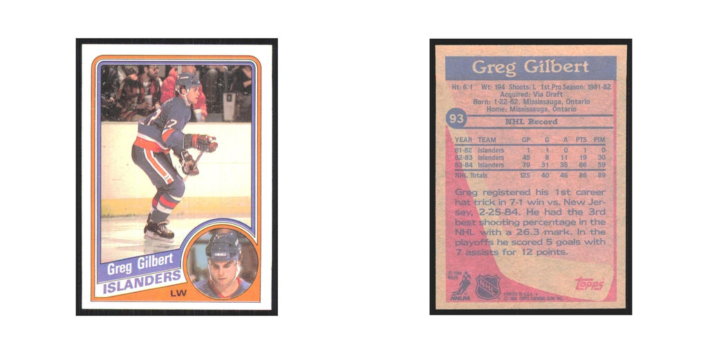 1984 Topps Greg Gilbert New York Islanders #93