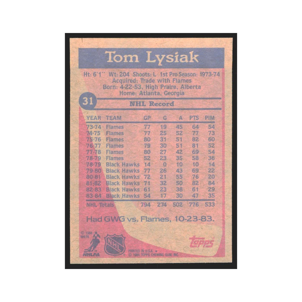 1984 Topps Tom Lysiak Chicago Blackhawks #31