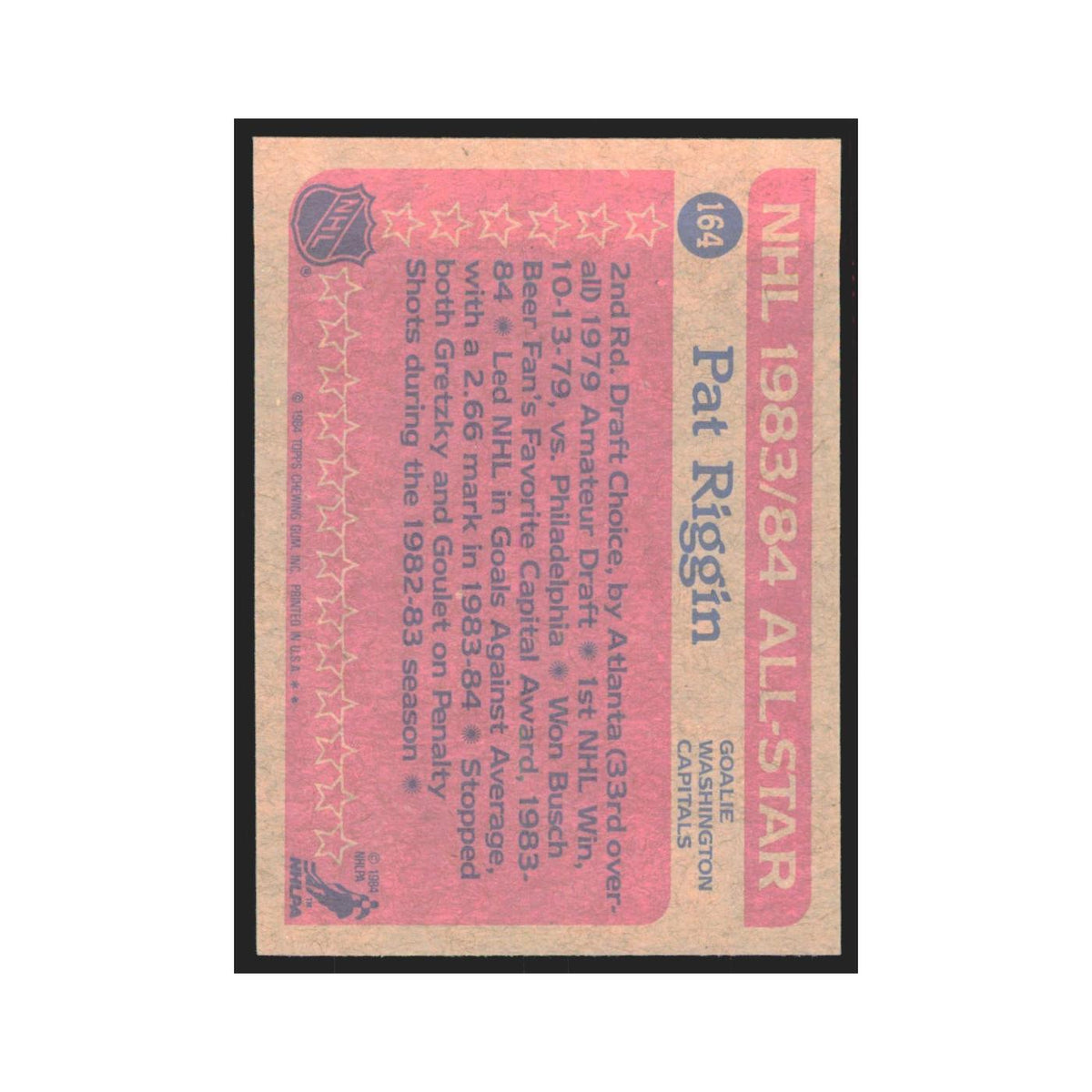 1984 Topps Pat Riggin Washington Capitals #164