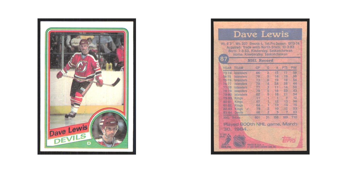 1984 Topps Dave Lewis New Jersey Devils #87