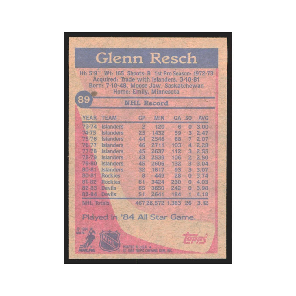 1984 Topps Glenn Resch New Jersey Devils #89