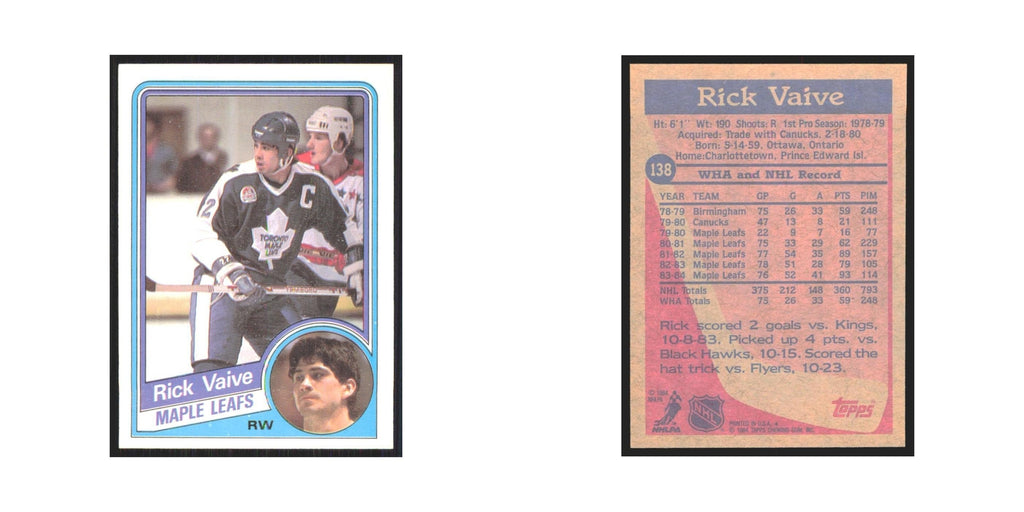 1984 Topps Rick Vaive Toronto Maple Leafs #138