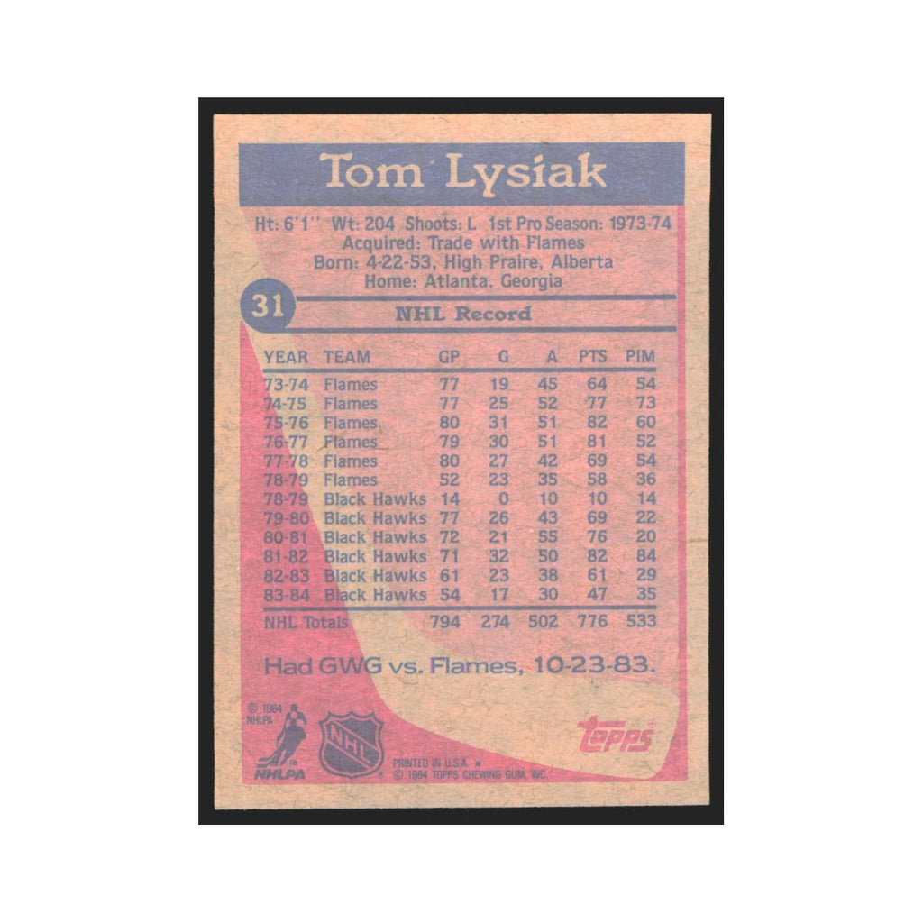 1984 Topps Tom Lysiak Chicago Blackhawks #31