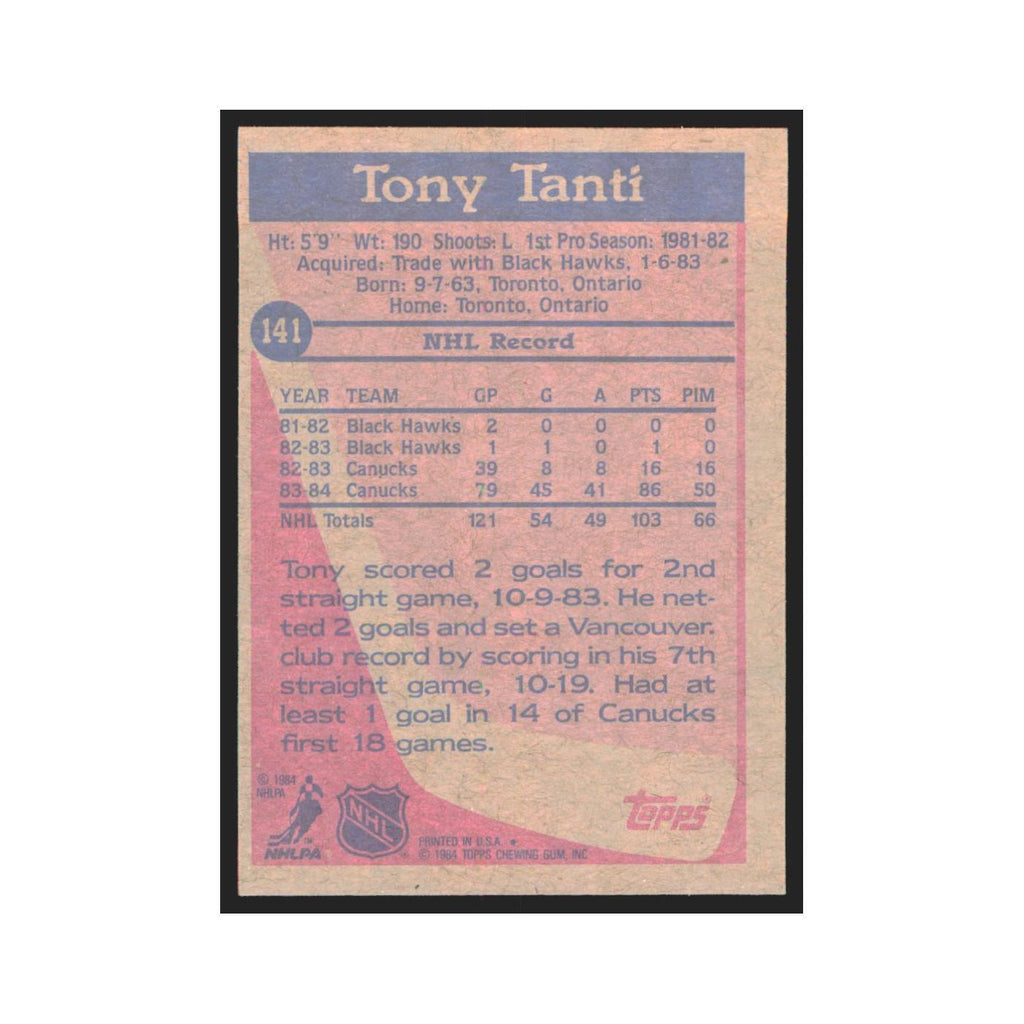 1984 Topps Tony Tanti Vancouver Canucks #141