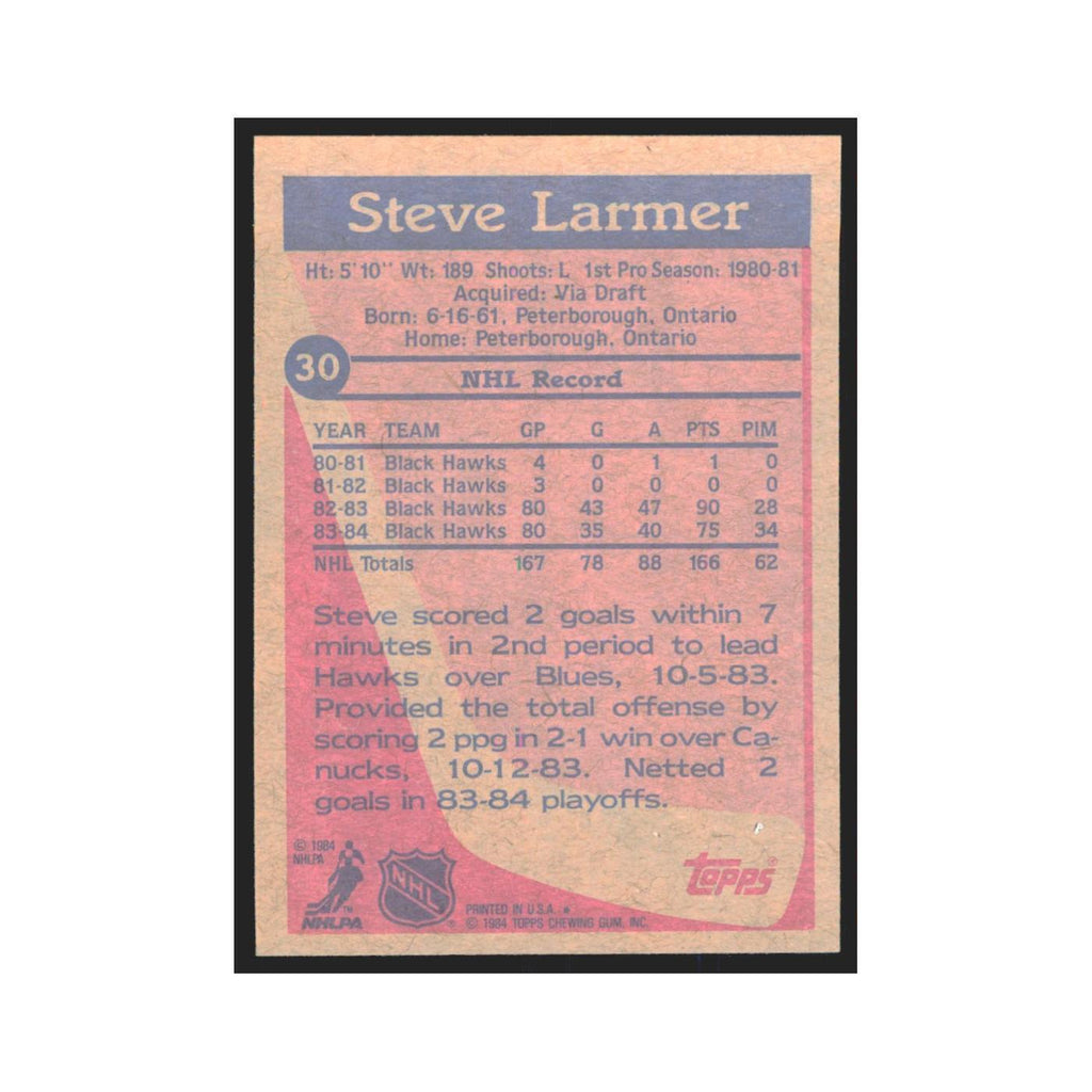 1984 Topps Steve Larmer Chicago Blackhawks #30