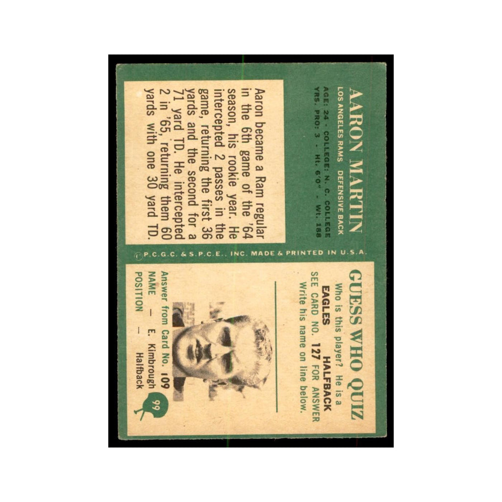 1966 Philadelphia Aaron Martin Football Cards #99