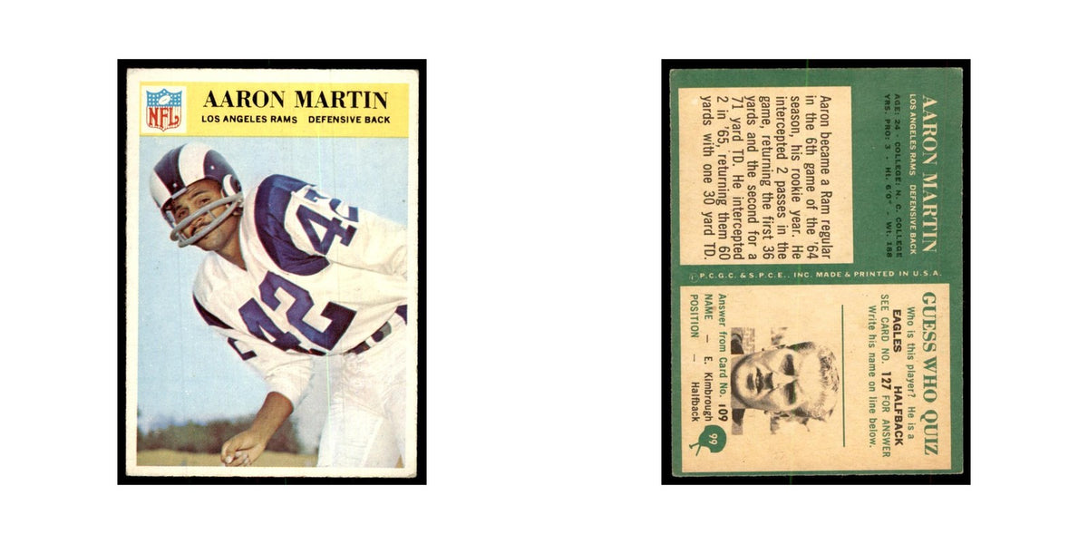 1966 Philadelphia Aaron Martin Football Cards #99