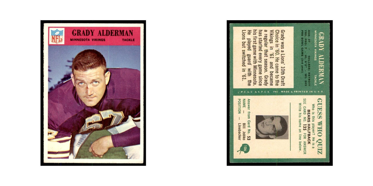 1966 Philadelphia Grady Alderman Football Cards #106