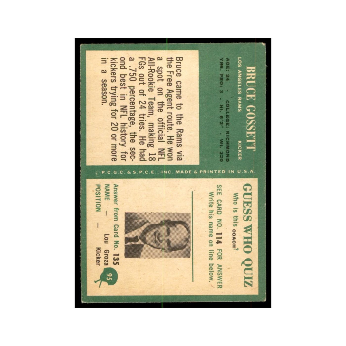 1966 Philadelphia Bruce Gossett Football Cards #95
