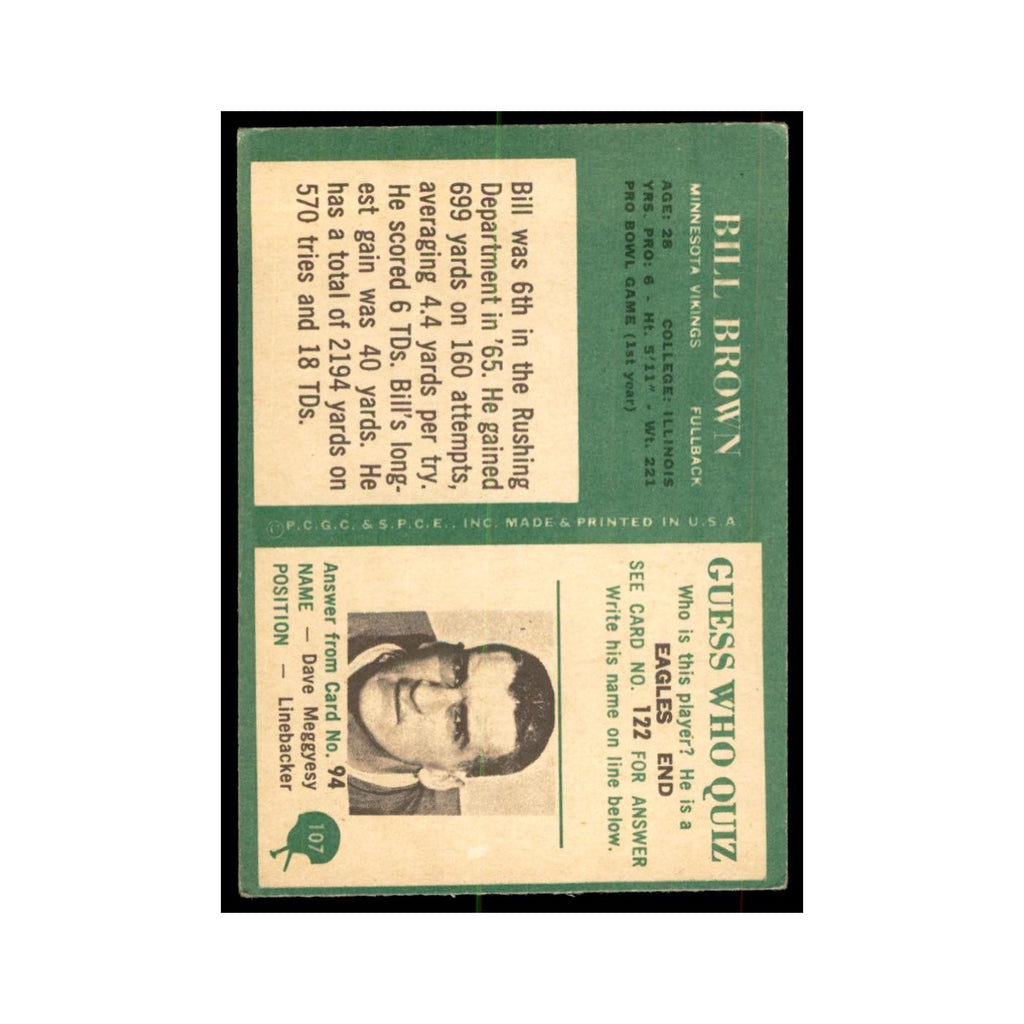 1966 Philadelphia Bill Brown Football Cards #107