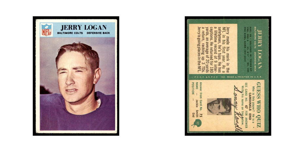 1966 Philadelphia Jerry Logan Football Cards #17