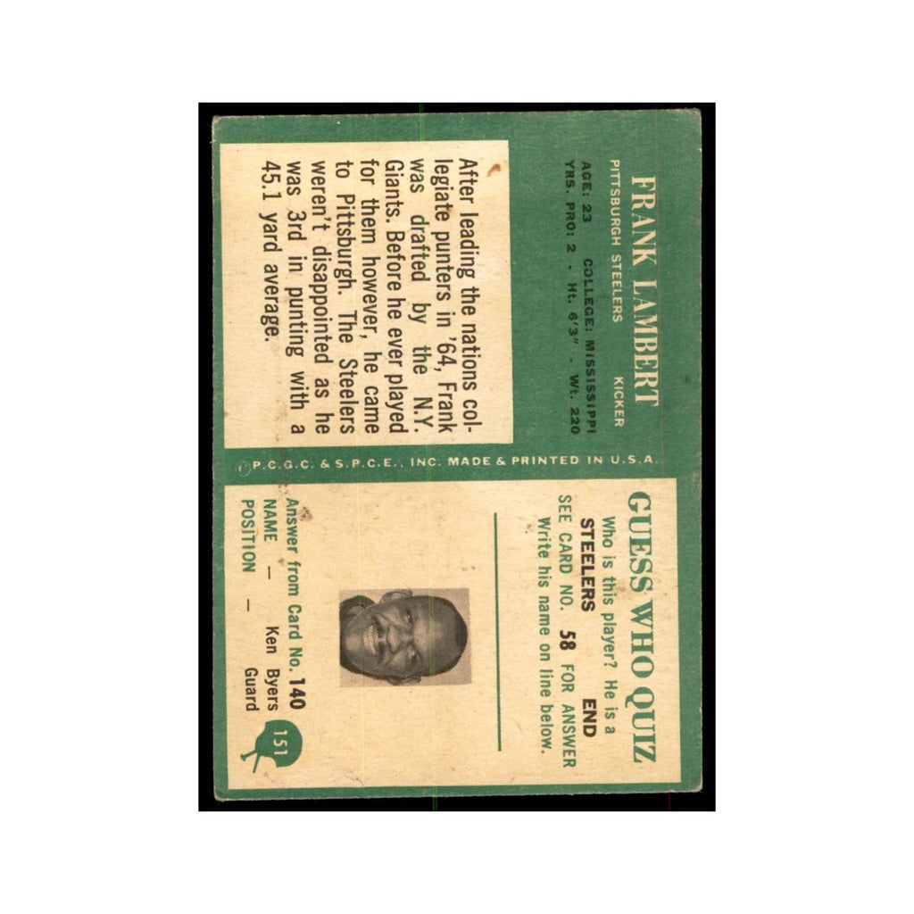 1966 Philadelphia Frank Lambert Football Cards #151