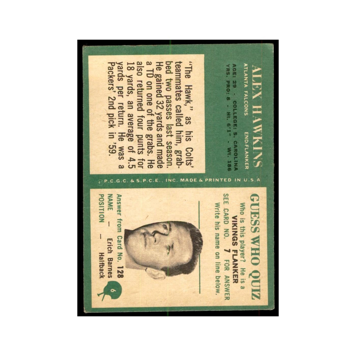 1966 Philadelphia Alex Hawkins Football Cards #6