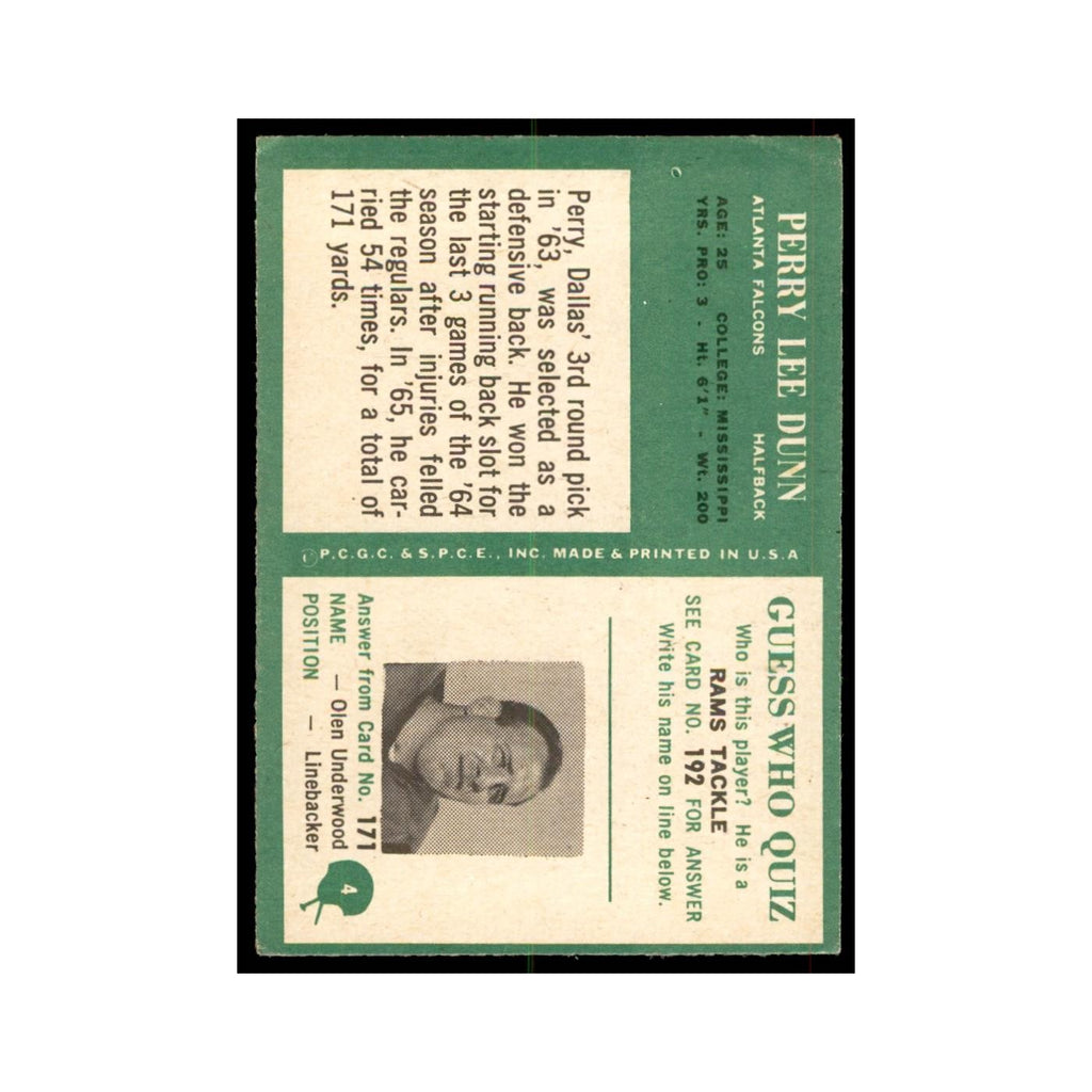 1966 Philadelphia Perry Lee Dunn Football Cards #4