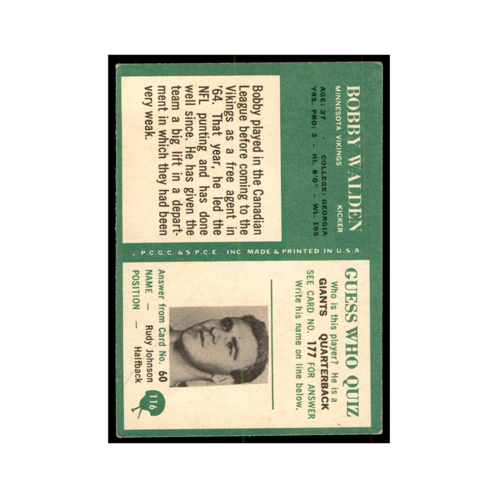 1966 Philadelphia Bobby Walden Football Cards #116