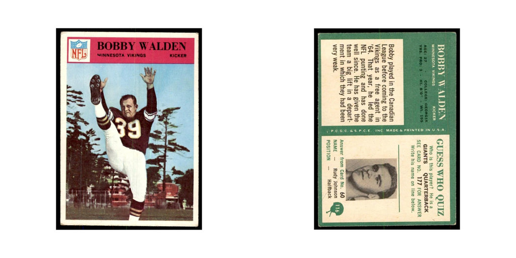 1966 Philadelphia Bobby Walden Football Cards #116