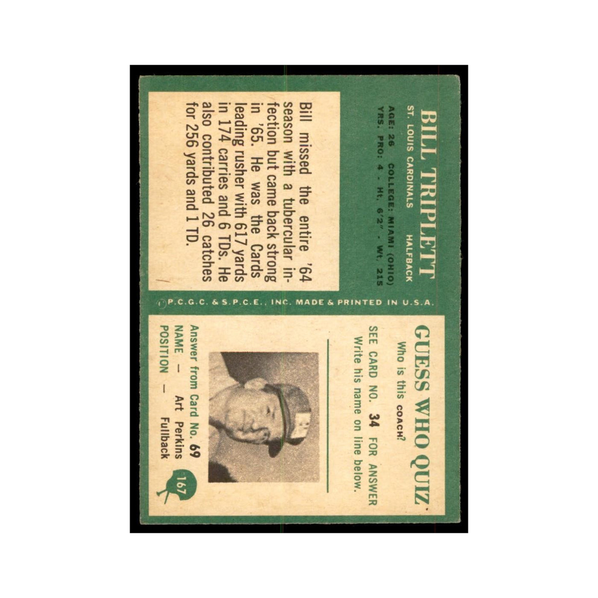 1966 Philadelphia Bill Triplett Football Cards #167