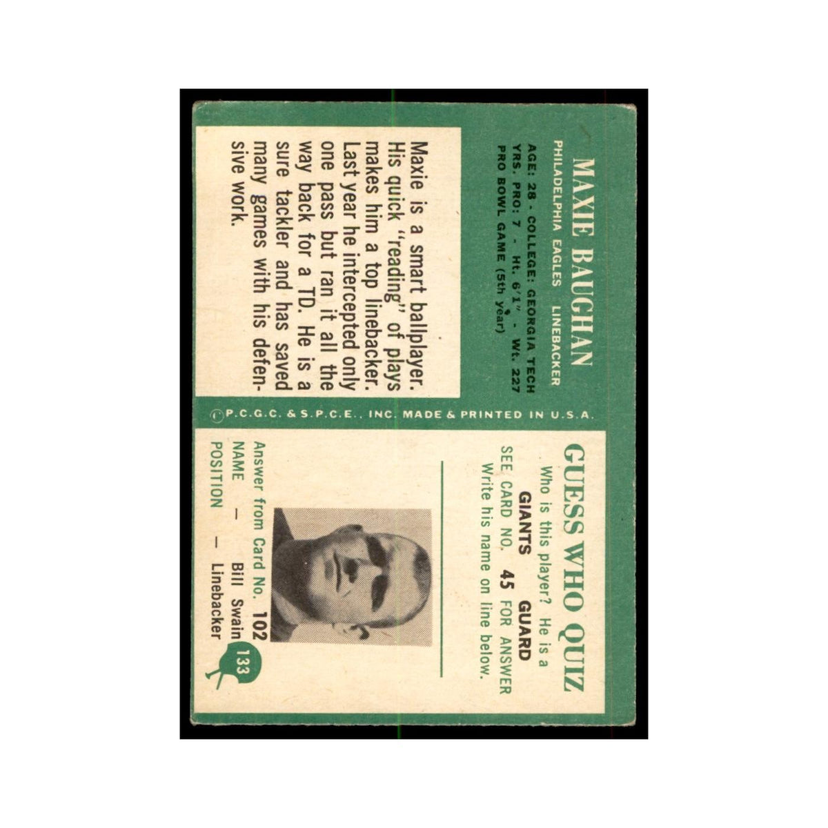 1966 Philadelphia Maxie Baughan Football Cards #133