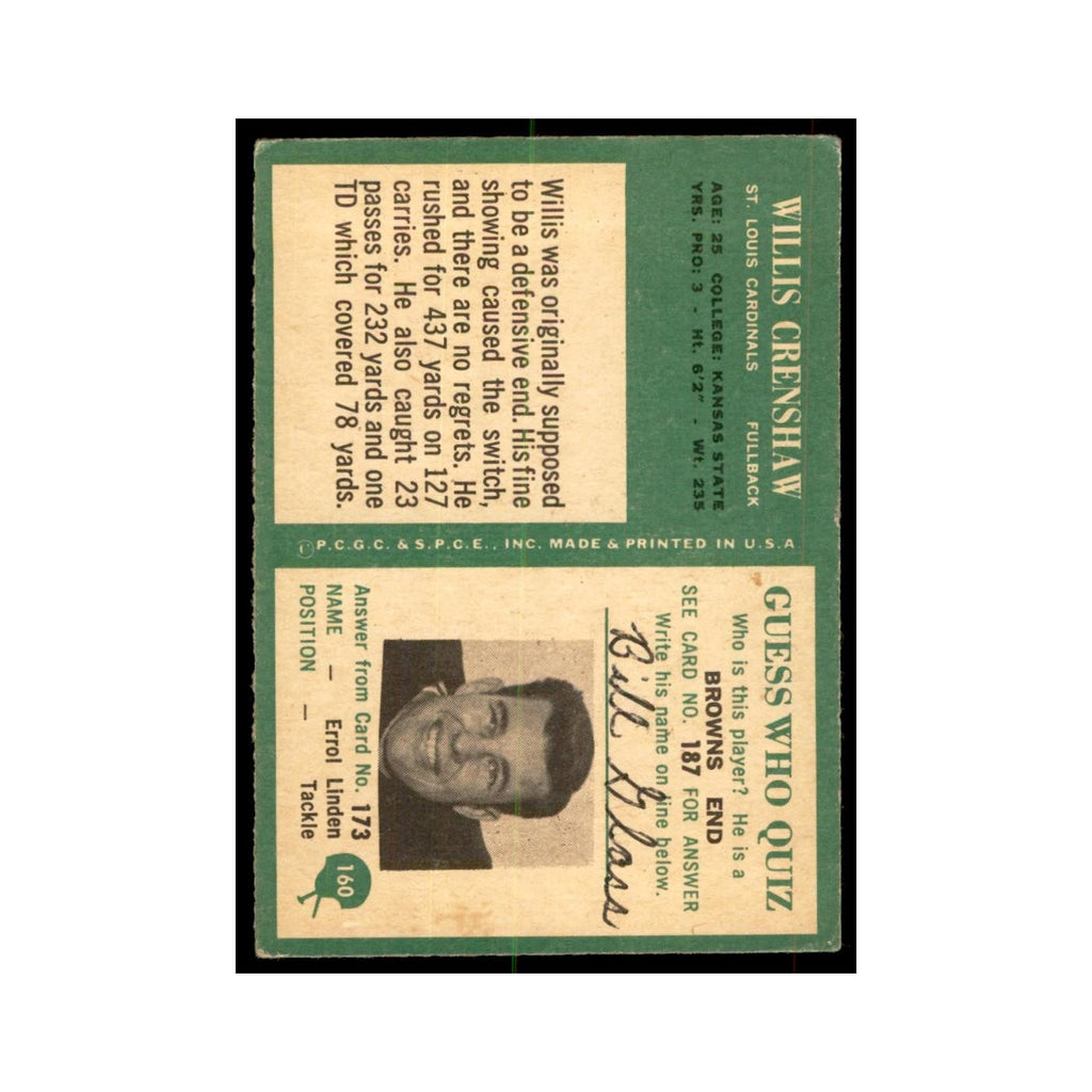 1966 Philadelphia Willis Crenshaw Football Cards #160