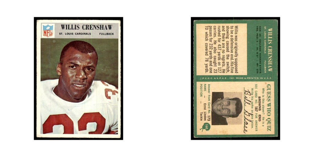 1966 Philadelphia Willis Crenshaw Football Cards #160