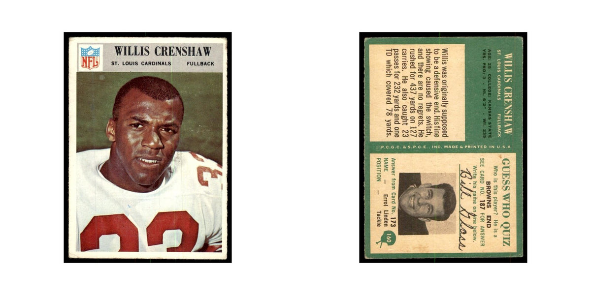 1966 Philadelphia Willis Crenshaw Football Cards #160
