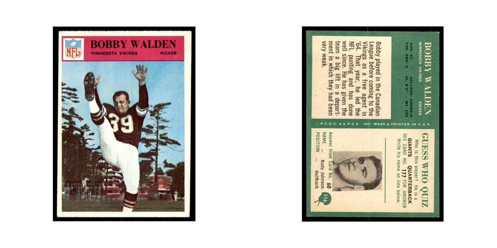 1966 Philadelphia Bobby Walden Football Cards #116