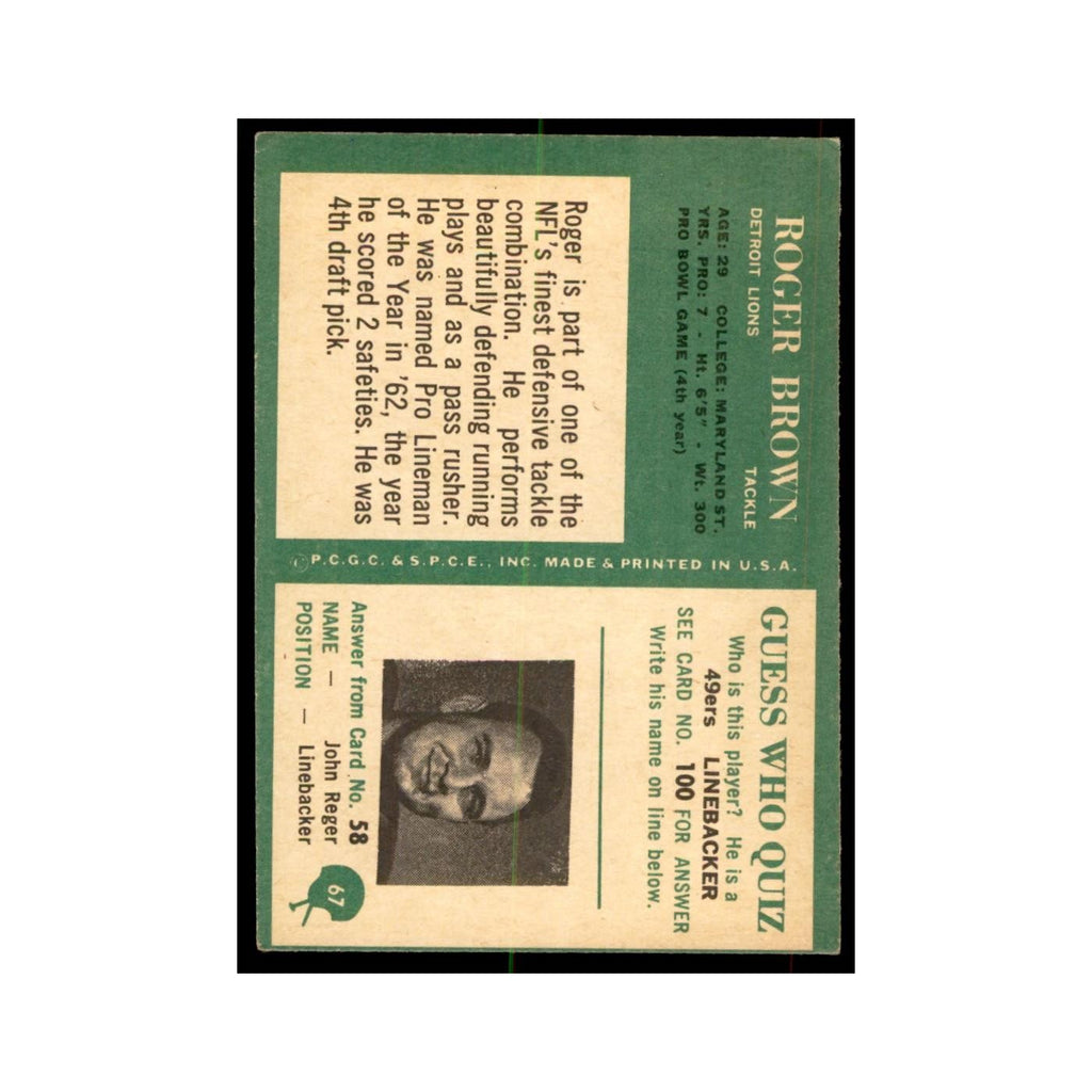 1966 Philadelphia Roger Brown Football Cards #67