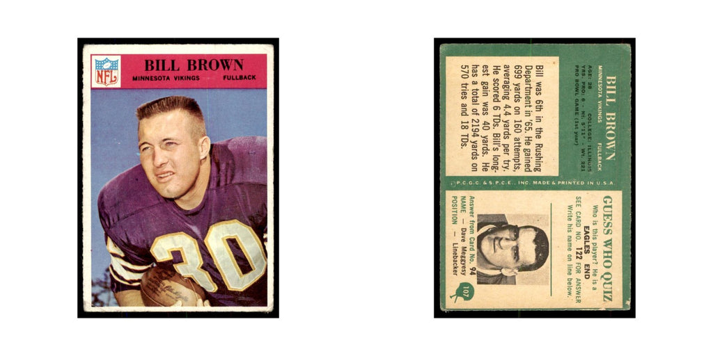 1966 Philadelphia Bill Brown Football Cards #107