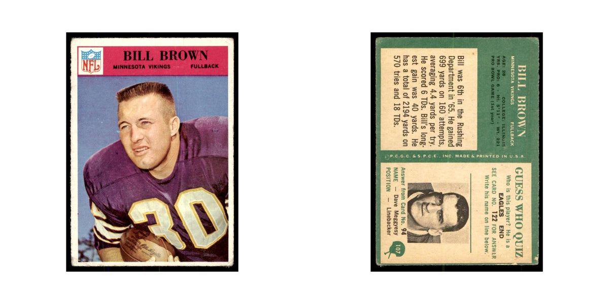 1966 Philadelphia Bill Brown Football Cards #107