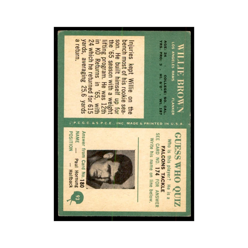1966 Philadelphia Willie F. Brown Football Cards #93